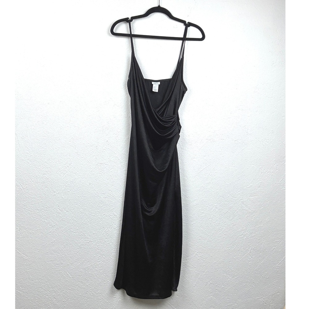 rue21 Black Wrap Midi Dress - L - Ruched Spaghetti Strap Cocktail Glam Chic